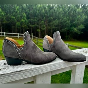 Grey suede ankle bootie